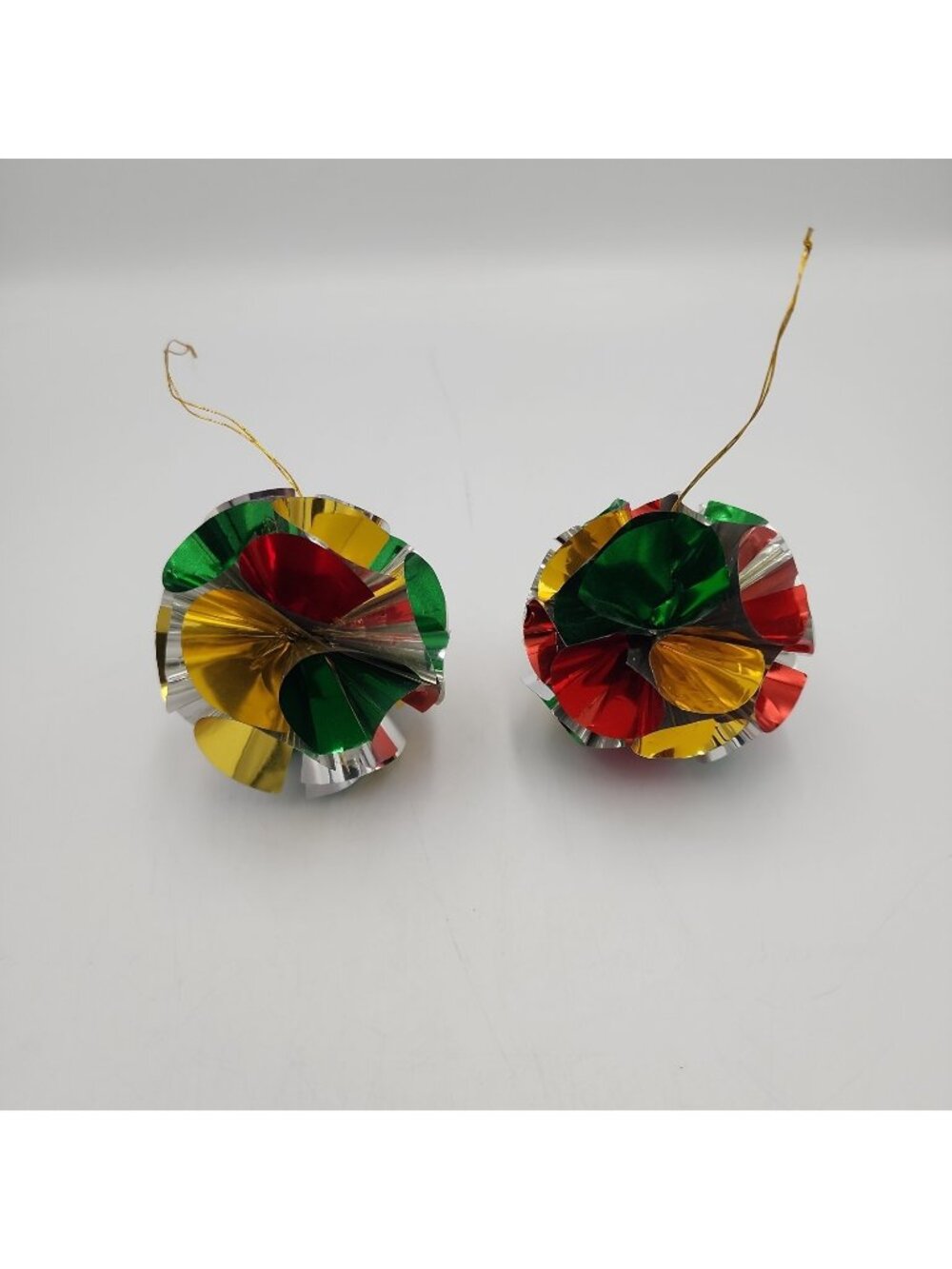 Vintage Circa 1950 Red Green Gold Retro Ball Ornaments Set 2 Christmas Ornaments